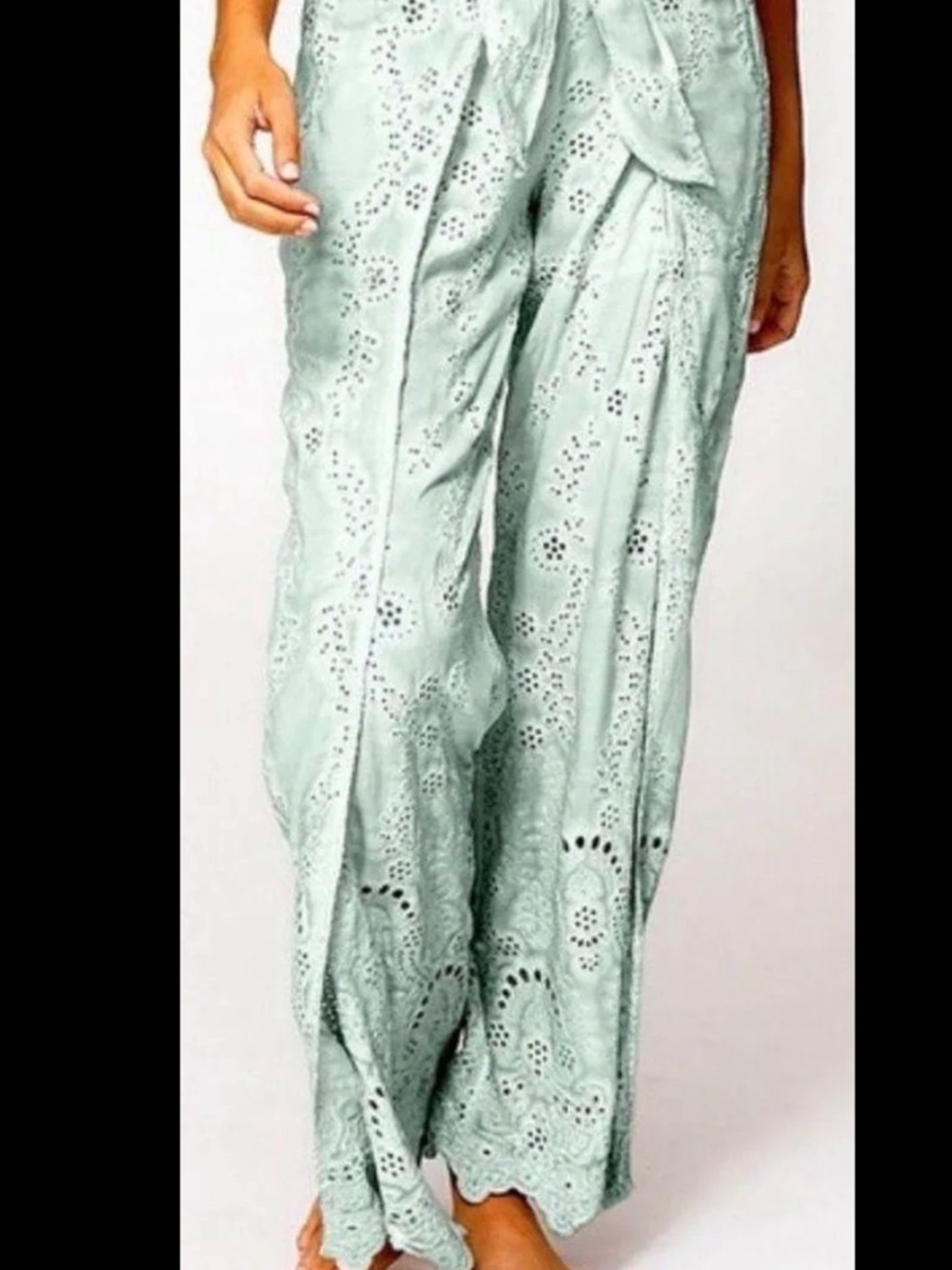 Young Fabulous & Broke Mint Green Eyelet Wide-Leg Pants